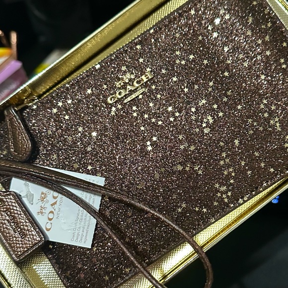 Coach Brown Glitter Women's Wristlet Wallet Bag Nwt - Picture 10 of 11
